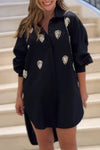 Short front and long back pearl decorative pattern shirt