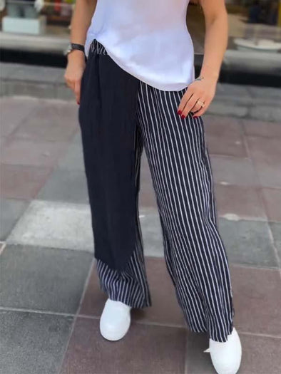 Casual striped cotton and linen trousers