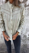 Stand Collar Long Sleeve Hollow Patchwork Knitted Top