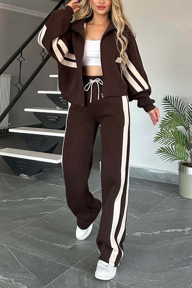 Women's Casual Contrast Web Sports Suit