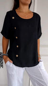 Round Neck Side Button Short Sleeve Top