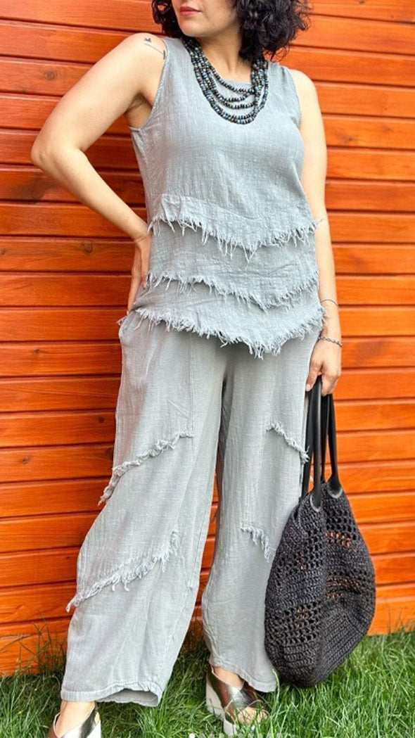 Women Irregular Hem Vest and Wide Leg Pants Suit