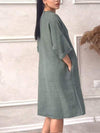 Comfortable spring and summer cotton and linen v-neck solid color dress