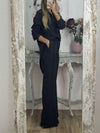 Women's Casual Solid Color Top and Wide Leg Pants Set