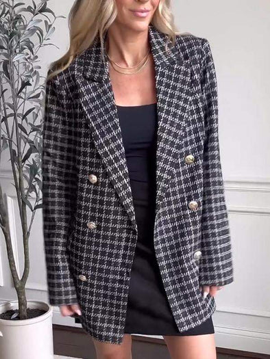 Women's Casual Lapel Single-breasted Plaid Suit Jacket