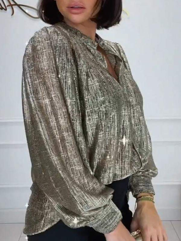 Metallic See-through Button-up Shirt