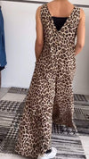 Women's V-neck Sleeveless Leopard Printed Jumpsuit