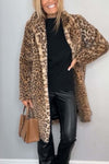 Women's Fashionable Leopard Lapel Faux Fur Winter Mid-Length Coat