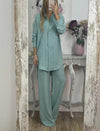 Women's Casual Solid Color Top and Wide Leg Pants Set