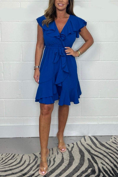 V-neck cotton ruffled dress