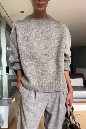 Women's Casual Round Neck Solid Color Sweater+Pant