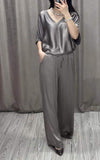 Casual V-neck Satin Two-piece Suit