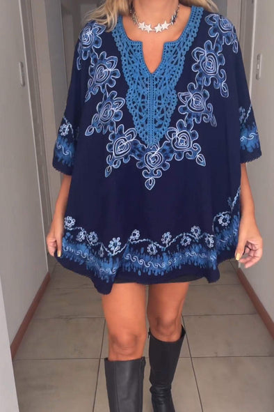 Printed V-neck Casual Dress