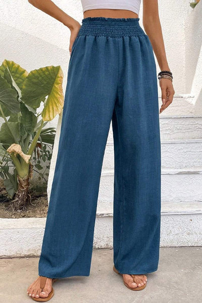 Cotton and linen solid color trousers