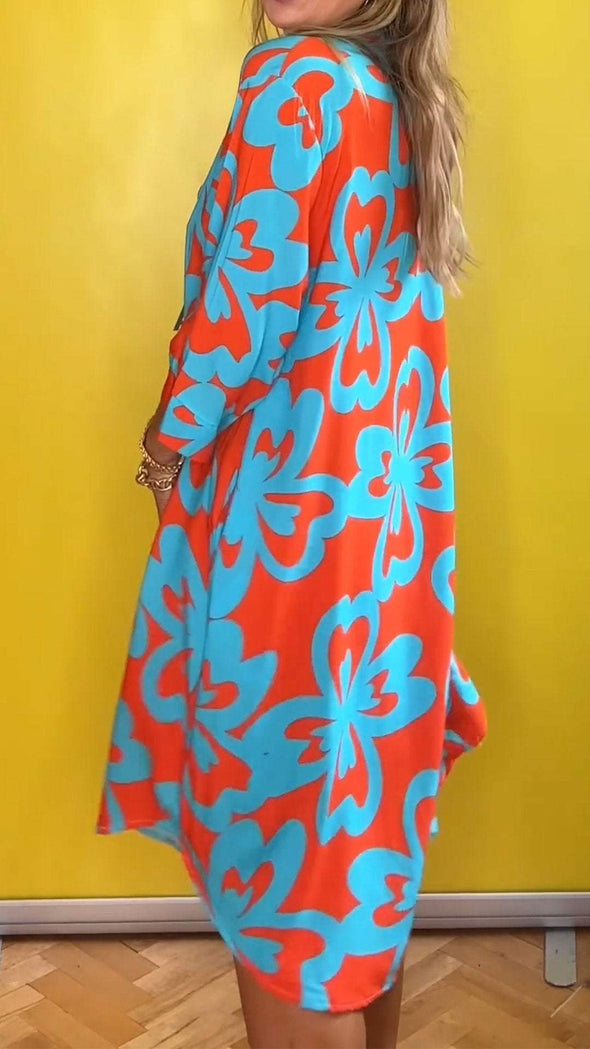 V-neck Long-sleeved Printed Dress