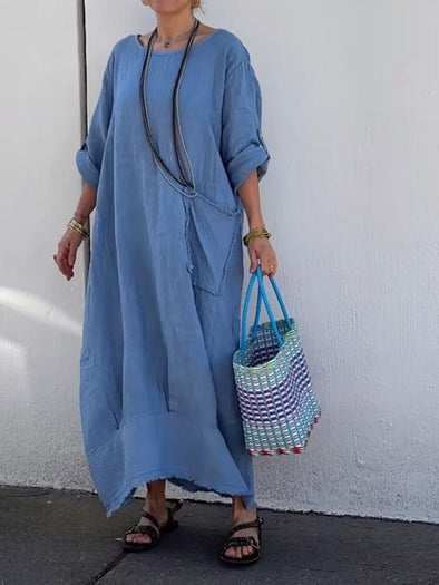 Cotton and linen patchwork long dress