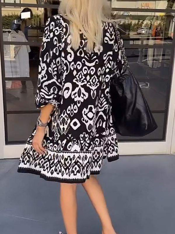 Ethnic Pattern V-neck Dress