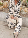 Holiday Contrast Print Long Sleeve Pants Suit