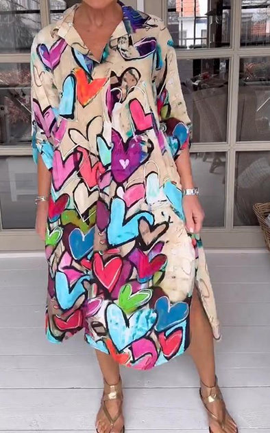 Casual Lapel Love Printed Dress