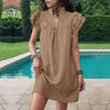 Fashionable Stand Collar Solid Color Dress