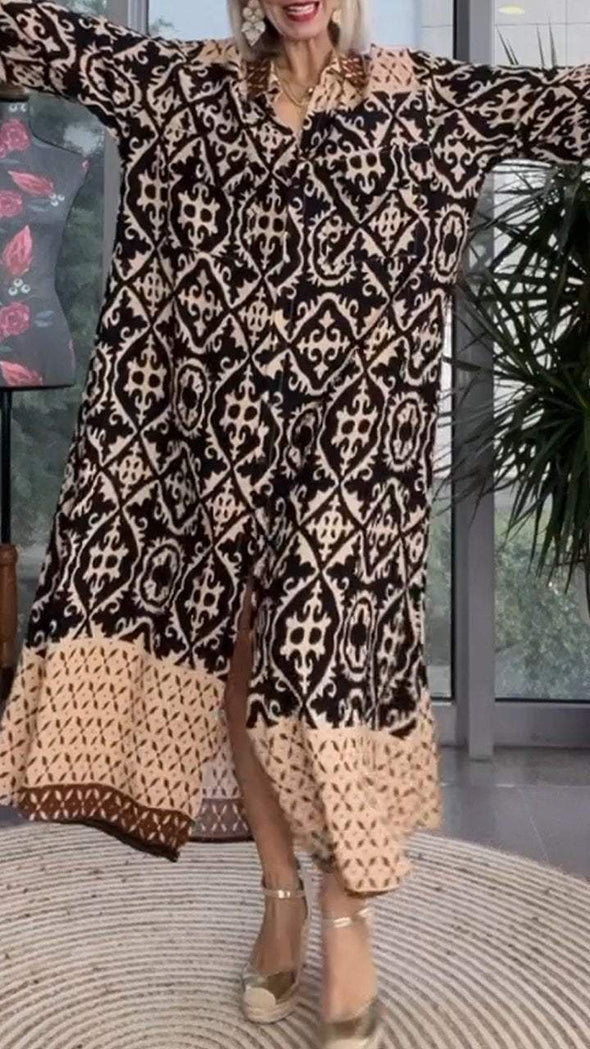 Leopard Print Lapel Long Sleeve Dress