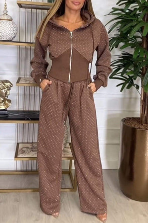 Women's Long Sleeve Sequin Hoodies Two-Piece Set