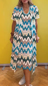 Round Neck Printed Dress + Cardigan Set