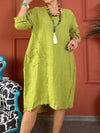 Women's Casual Solid Color Pocket Mid-Sleeve Cotton and linen Dress