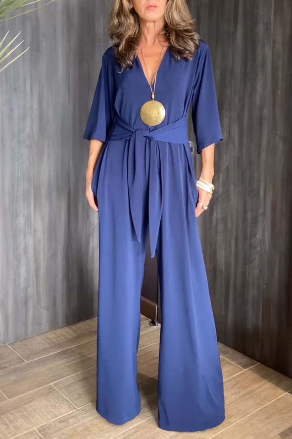 Casual waist tie jumpsuit