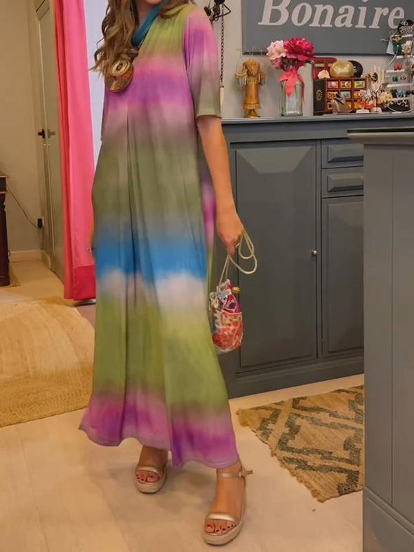 Casual V-neck Tie-dye Dress