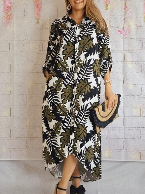 Plant Long Sleeve Button Dress