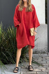 Casual solid color cotton and linen dress