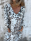 Women's V-neck Long-sleeved Leopard Print Dress