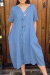 Solid color cotton and linen dress