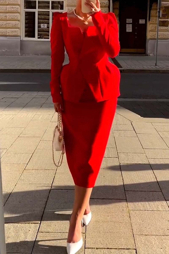 Women's Fashion Commuting Solid Color Skirt Suit