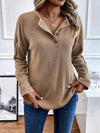 Half Button Drop Shoulder Waffle Knit Tee