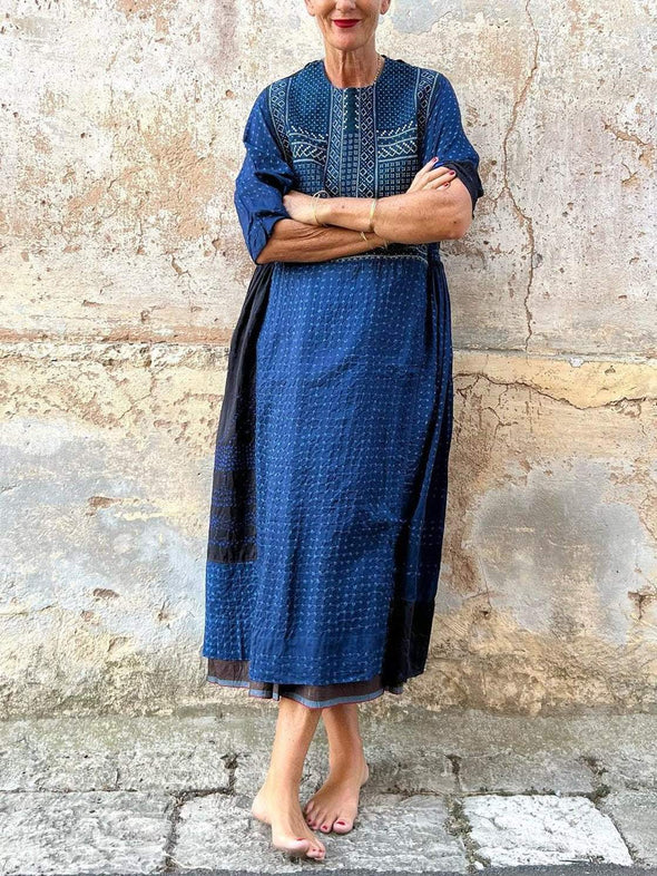 Women's Patchwork Cotton And Linen Dress