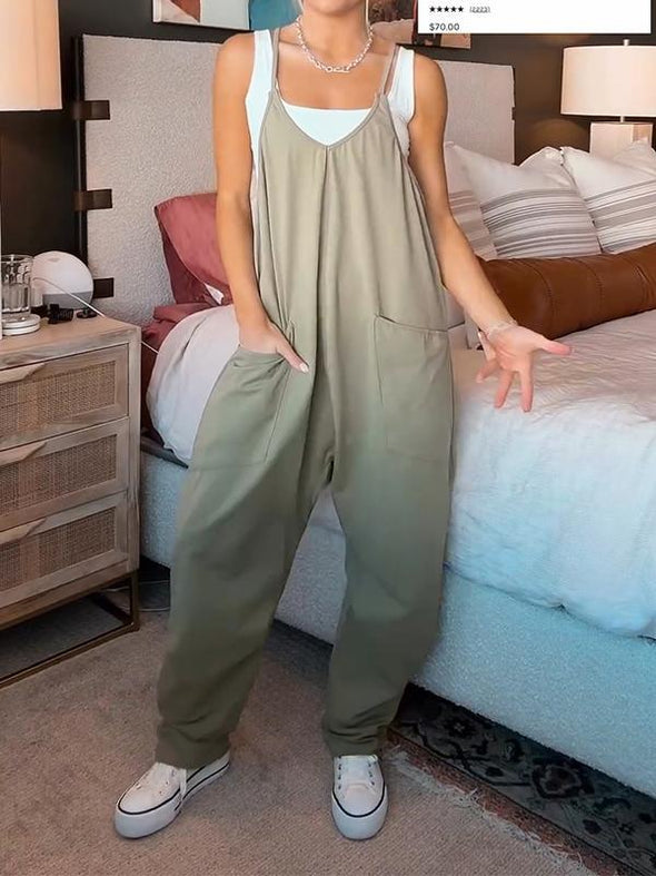 Casual V-neck Sleeveless Suspender Jumpsuit