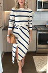 Women's Casual Round Neck Side Striped Dress