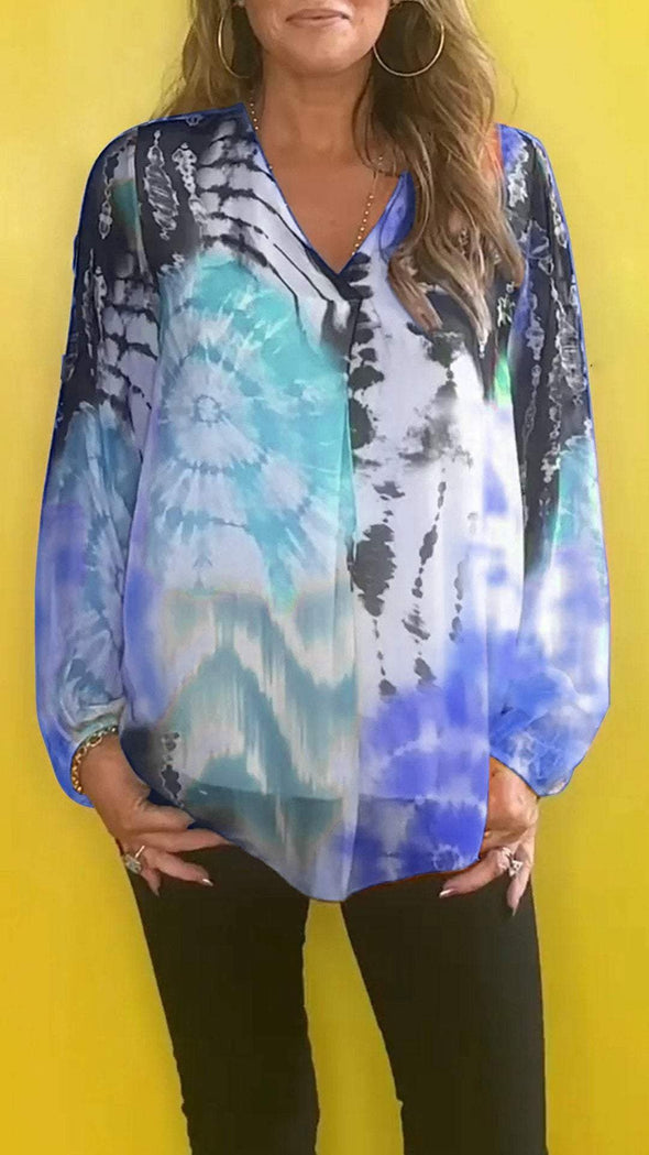 Casual V-neck Tie-dye Top