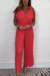 Cheesecloth Tie Shoulder Jumpsuit