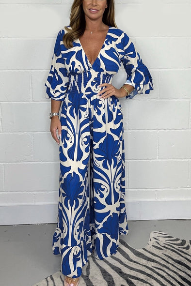 V-neck printed jumpsuit