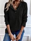 Half Button Drop Shoulder Waffle Knit Tee