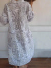 Women's Cotton and Linen Printed Lapel Loose Dress