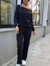 Women's Casual Slant Collar Solid Color Long Sleeve Autumn Two-piece Suit