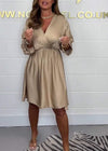 Satin V-neck Long-sleeved Dress