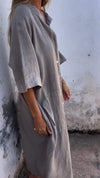 Shirt with Pockets Long Skirt Cotton Hemp Gray