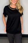 Casual chain stitching solid color T-shirt