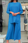 Women's solid color long pleated top and pants set