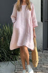 Casual solid color cotton and linen dress